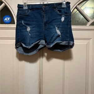 Wax Jean Dark Blue Distressed Jean Shorts